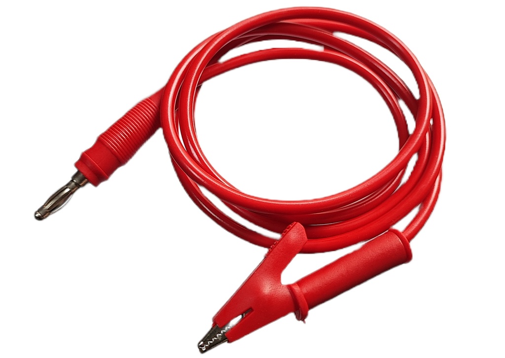 Cable Siliconado con Plug Banana 4mm a Cocodrilo, Longitud 2 metros (Rojo)