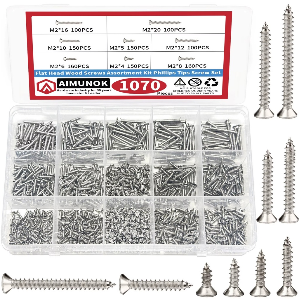 Kit Surtido de Tornillos Autorroscantes M2, 1070 Uds