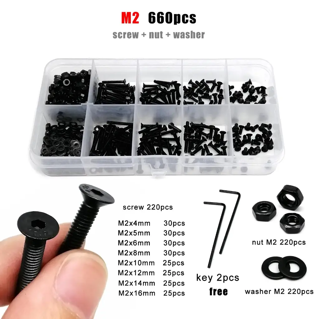 Kit Surtido de Tornillos Acero Allen Hexagonal Cabeza Plana M2 660 Uds 