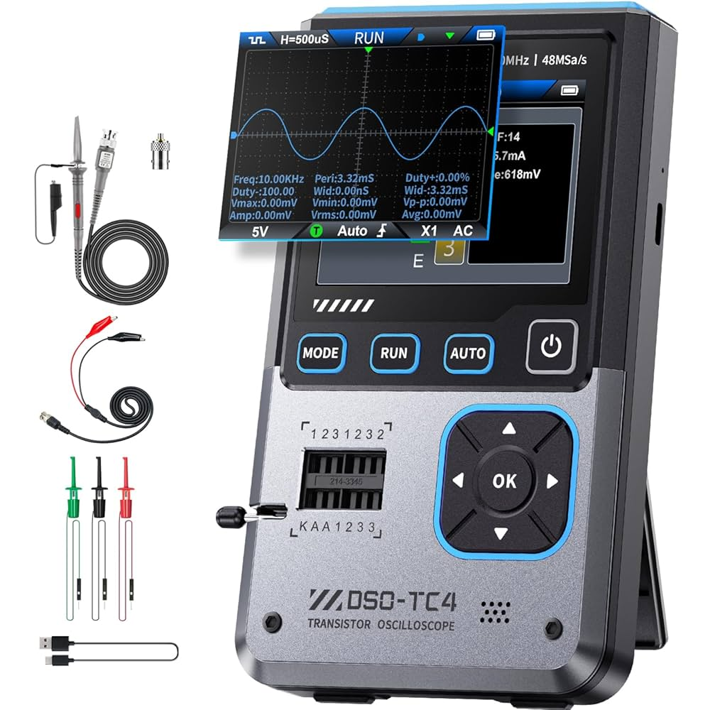 DSO-TC4 Osciloscopio Digital 3 en 1 FNIRSI 10MHz 48MSa/s Probador de Transistores Generador de Señales