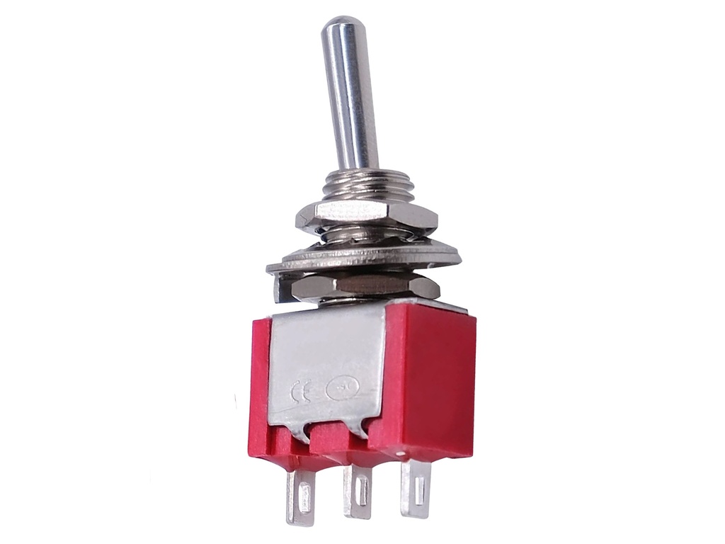 Interruptor Rojo ON-OFF-ON de 6mm 3 pines, Codillo de 3 Posiciones