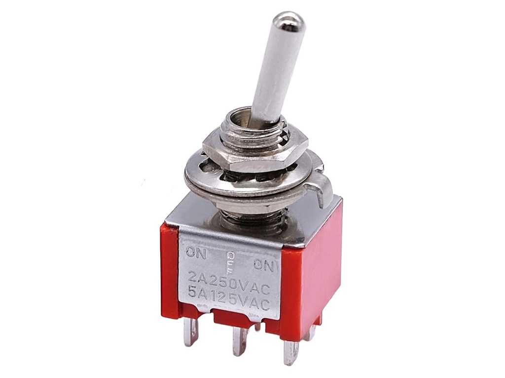 Interruptor Rojo ON-OFF-ON de 6mm 6 pines, Codillo de 3 posiciones
