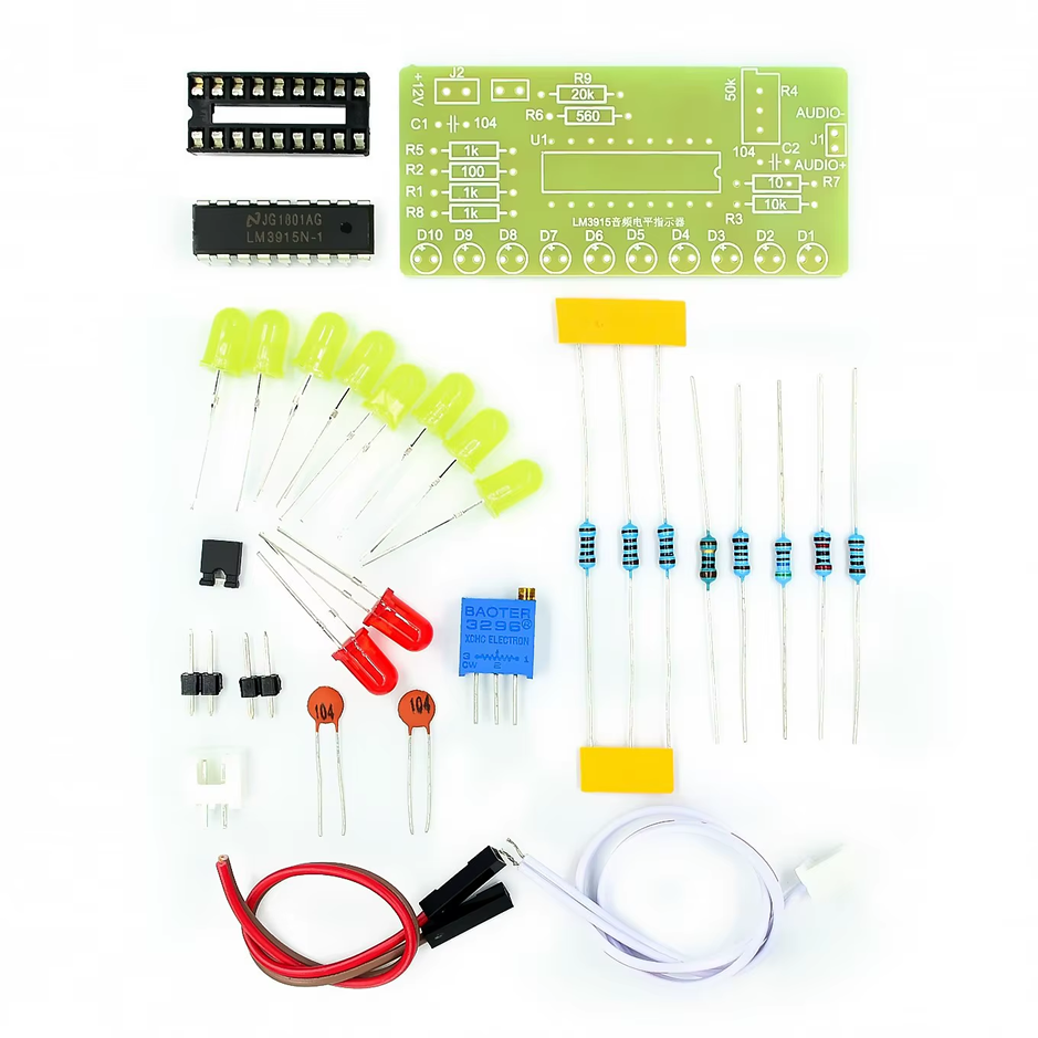 Kit Electrónico LM3915, Barra de LED Indicadora de Audio, para Aprendizaje y Soldadura DIY