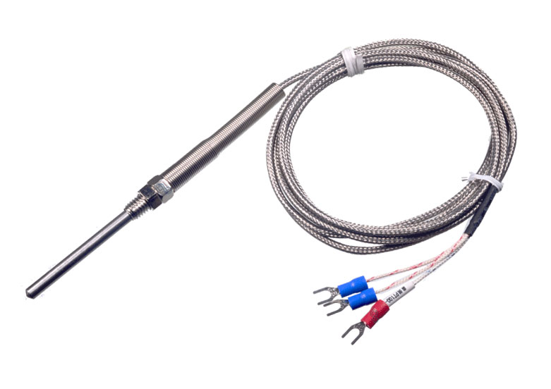 PT100 RTD Sensor de Temperatura Metálico de -50 a 400 Grados C., 50x5mm Cable: 2 metros