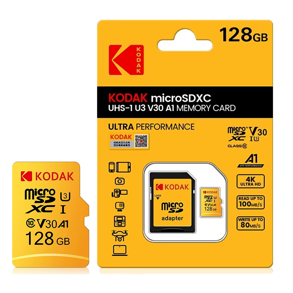 Tarjeta de Memoria Micro SD KODAK - 128GB C10 4K 
