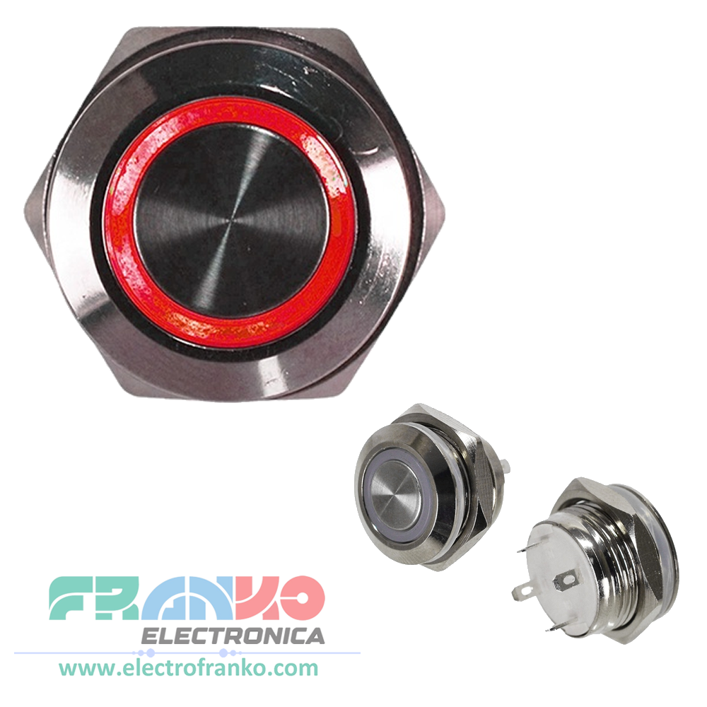 Pulsador Metálico de 4 pines 16-24VDC 10A Diámetro: 16 mm