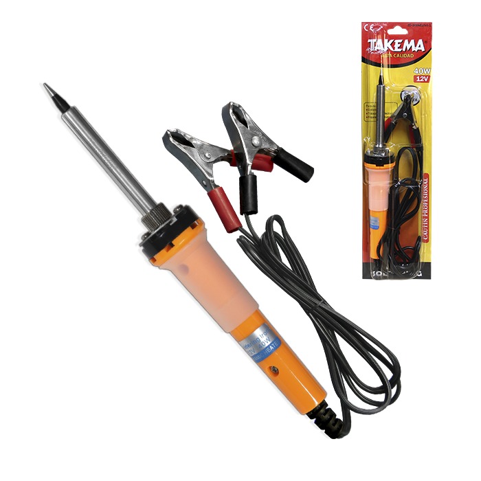 Cautin"TAKEMA" tipo Lapiz 40W 12V Punta Plata, Resistencias De Cerámica,con Cocodrilos Para Bateria 