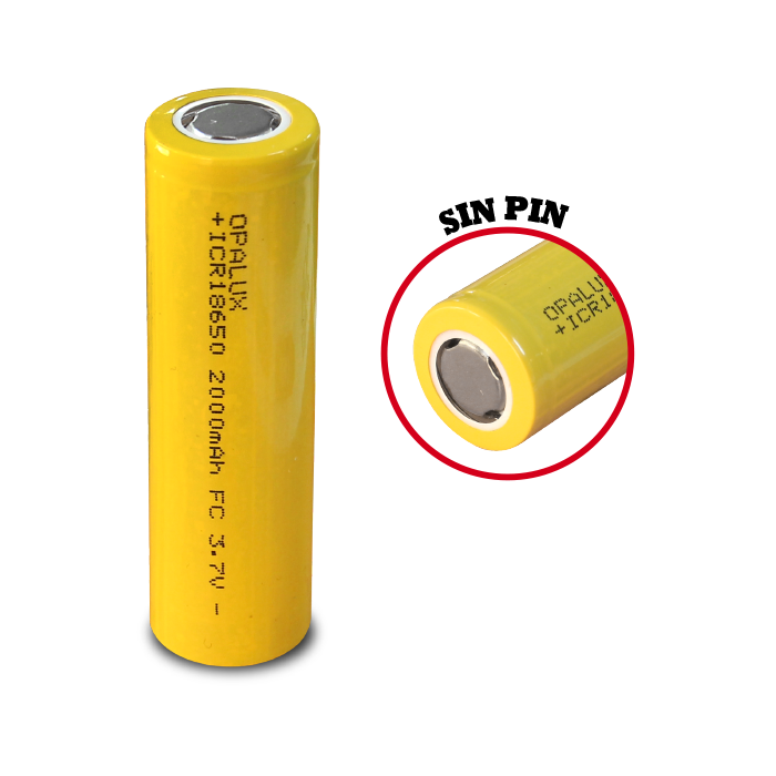 Bateria Recargable 18650 de Li-Ion de 3.7V 2000mAH 65x18mm "OPALUX" Amarillo