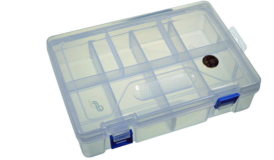 Caja Organizadora Plastica Transparente con Divisiones, Dimensiones 235x160x65 mm