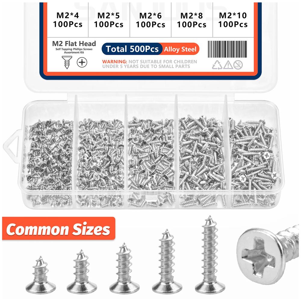 Kit Surtido de Tornillos Autorroscantes M2, 500 Uds