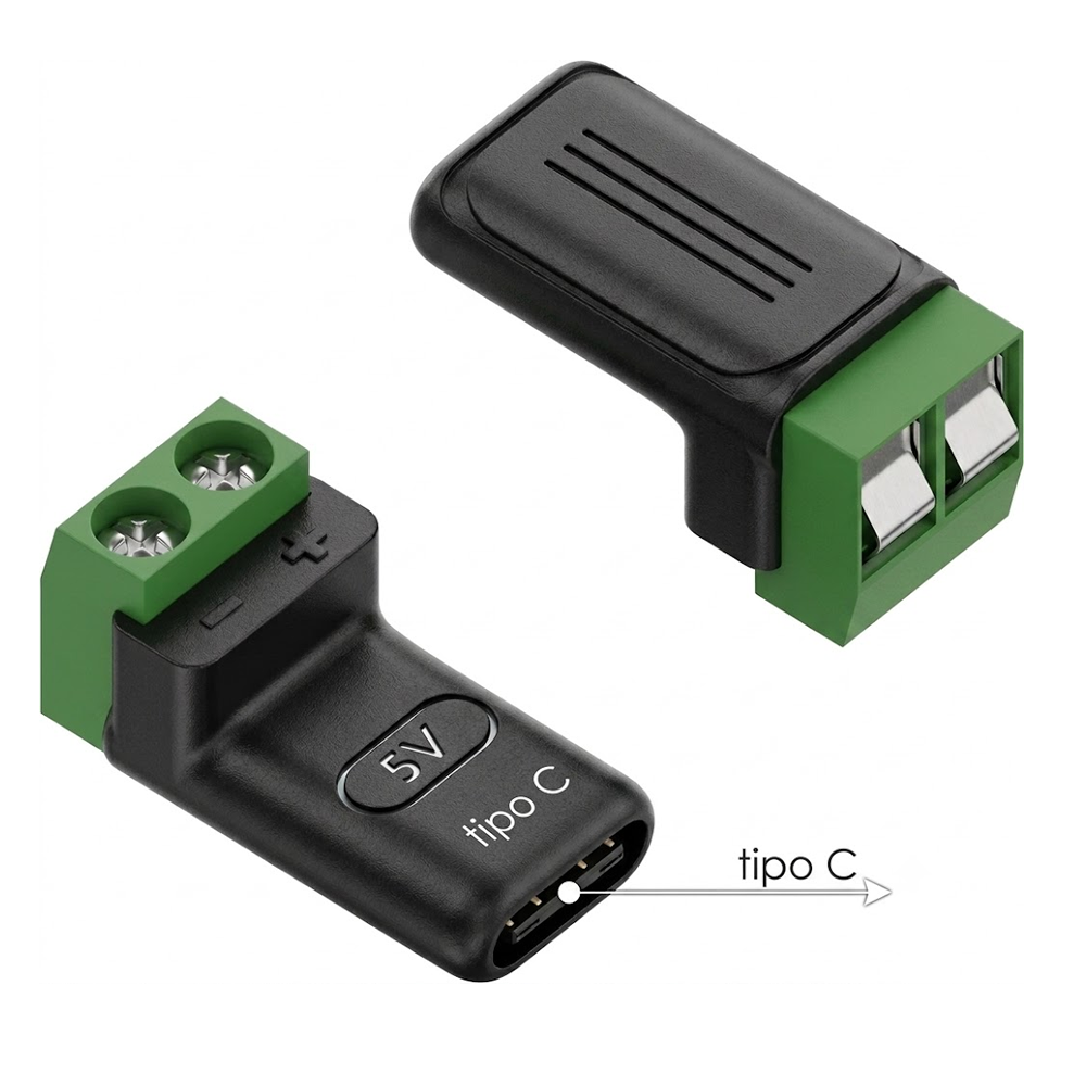 Adaptador USB Tipo C Hembra a Terminal Bornera 2 Pines Sin Soldadura