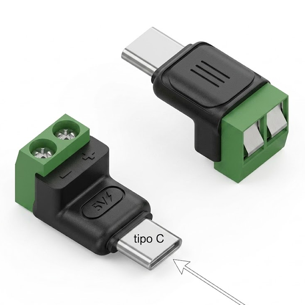 Adaptador USB Tipo C Macho a Terminal Bornera 2 Pines Sin Soldadura 