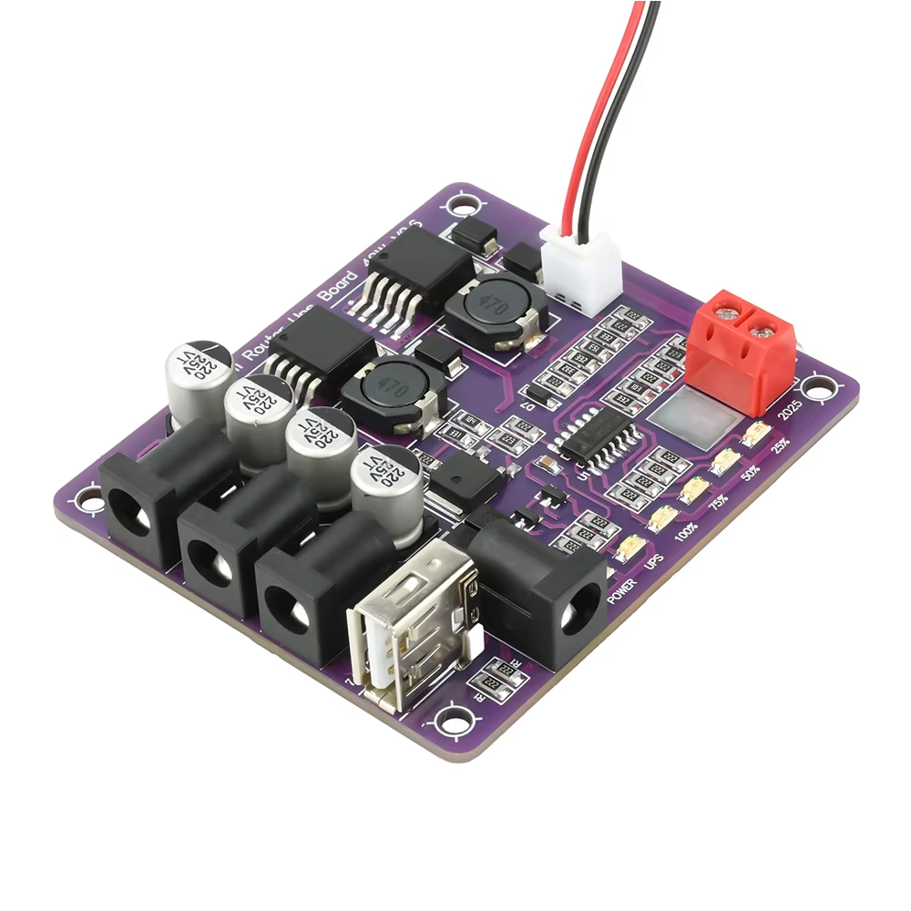 Mini UPS DC 40W, Módulo de Respaldo 11.1V, 4 Salidas DC y Puerto USB