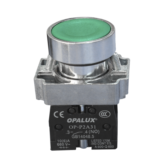 OP-P2A31 Pulsador Industrial Opalux , 10A, 660V, Contacto NO Verde