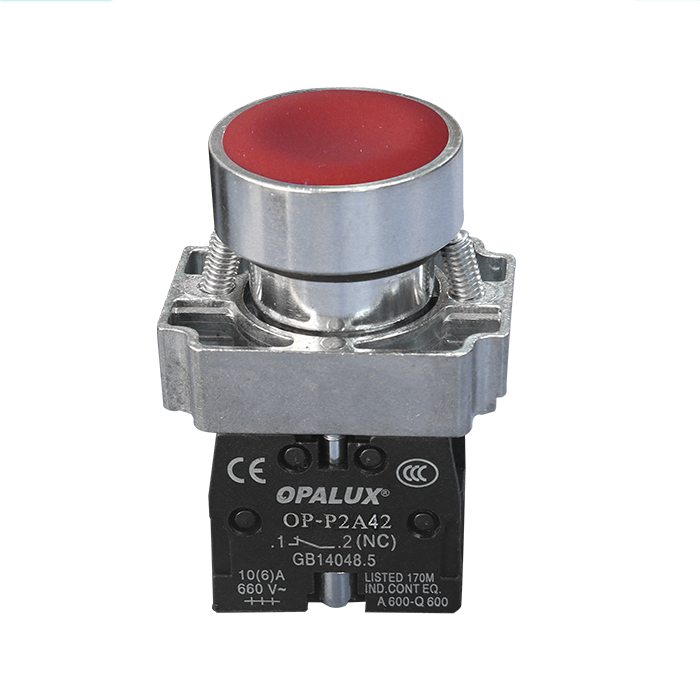 OP-P2A42 Pulsador Industrial Opalux , 10A, 660V, Contacto NO Rojo