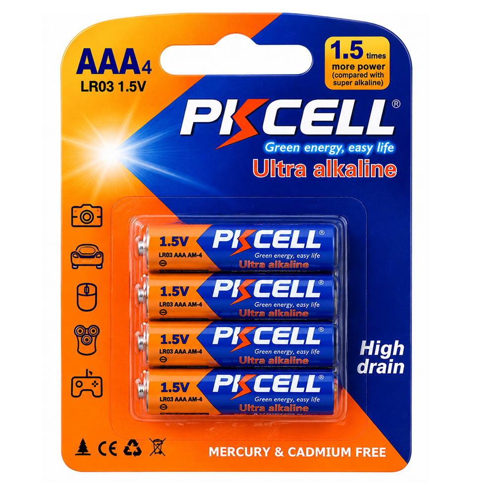 Pilas Alcalinas AAA 1.5V LR03 PKCELL Ultra Alcalina (Blíster x4)