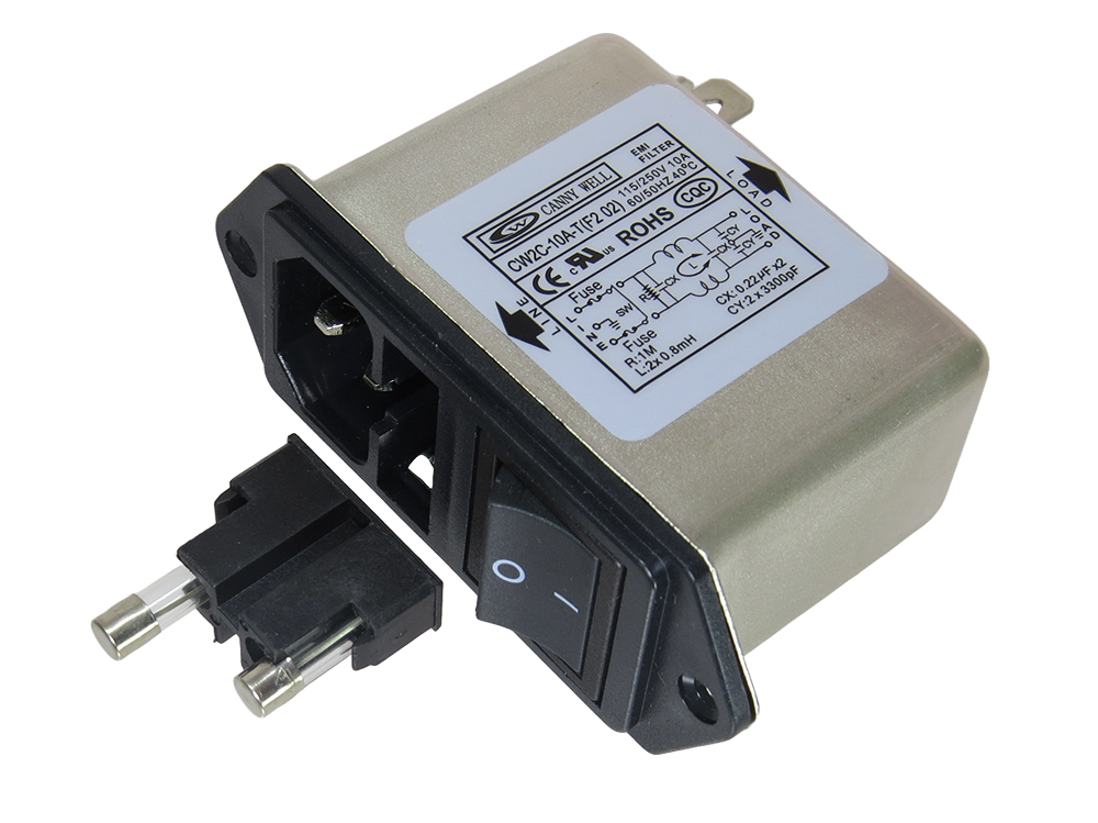 Filtro EMI de Potencia FN282-6-06 Con Switch y Porta Fusible para 115V ~ 250VAC