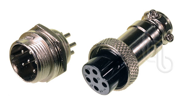 Conector 6 Pin Circular Rosca 16mm Macho + Hembra
