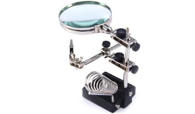 Soporte de Placa con Lupa, Ayuda para Soldar con Pinzas Cocodrilo y Porta cautín