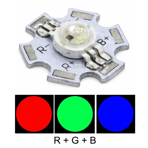 [XC-3W-RGB] LED de Potencia 3W Tipo Luxeon con Disipador | Alto Brillo 3 Colores RGB 6 Pines