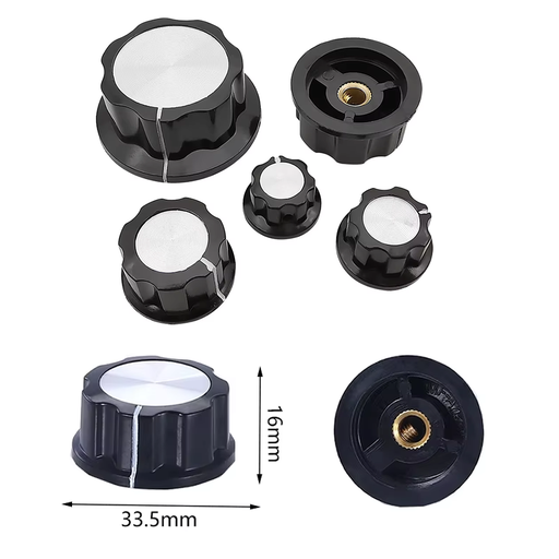 [PER-A4] Perilla Plástica para Potenciómetros de Eje de 6.3mm. Dimensiones: 33x16mm