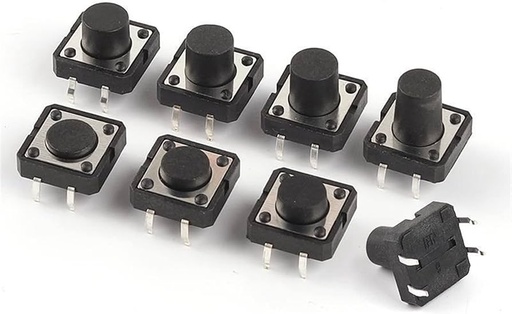 [T-12X12-7H] Tact Switch Normalmente Abierto de 4 Pines 12 x 12 x 7 mm de Alto Push Button Negro