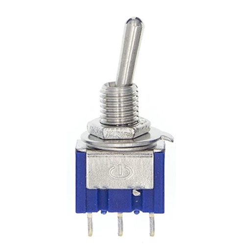 [MTS-102B] Interruptor Azul ON-OFF de 6mm 3 pines, Codillo de 2 Posiciones