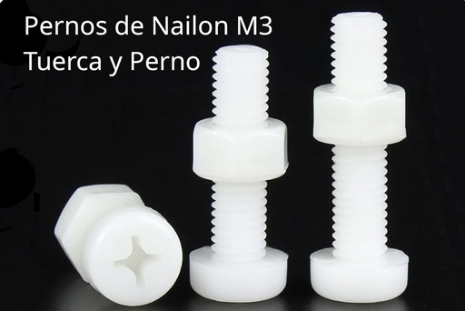 [M3X10P] Perno de Nylon mas Tuerca M3 x 10 mm Cabeza Estrella