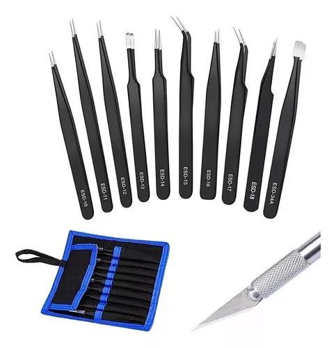 [ESD-P11] Set de Pinzas INOX Antiestáticas de Precisión en Estuche