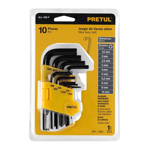 [ALL-10M-P] Juego de 10 Llaves Allen Punta Hex  21855 Pretul
