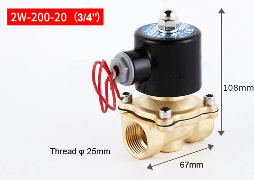 [2W-20020/220VAC] Valvula Solenoide Eléctrica Normalmente Cerrada de 2W AC220V de Laton para Agua / aceite 3/4"