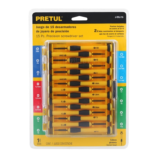 [J-DEJ-15] Juego de 15 Destornilladores de Precisión Pretul
