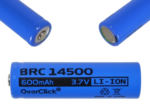[BRC14500] Bateria 14500 de Li-Ion 3.7V 600mAH 50x14mm T0.5A "Overclick"