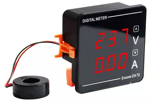 [CH-72VA] Medidor de Pantalla Dual de Voltaje y Corriente, AC50-500V 1-120A, 72x72x32mm.