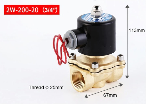 [2W-20020/24VDC] Valvula Solenoide Electrica Normalmente Cerrada, 2W 24VDC de Laton para Agua / Aceite 3/4"