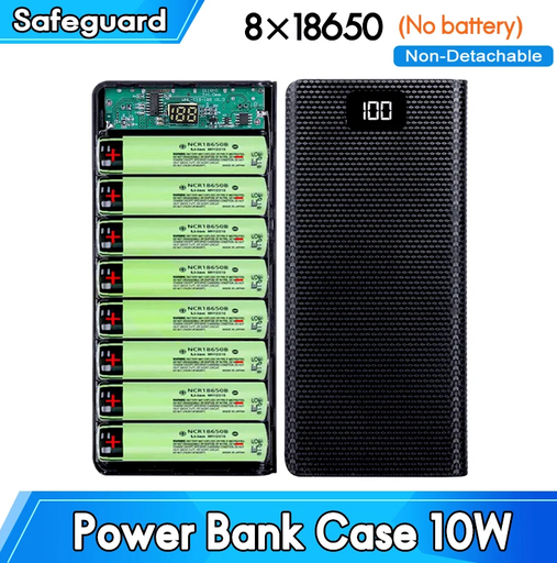 [CASE8-10W] Case para 8 Batería 18650 USB C, 5V, 10W El. Fr.