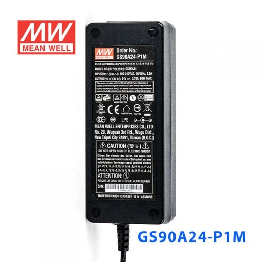 [GS90A24-P1M] Fuente de Alimentación Switching 24V 3.75A AC/DC – Conector 5.5×2.1 mm con Indicador MEAN WELL
