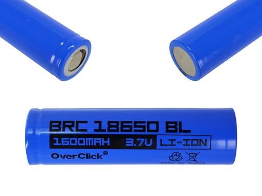 [BRC18650BL] Bateria Recargable 18650 de Li-Ion de 3.7V 1600mAH 65x18mm "Overclick" Azul