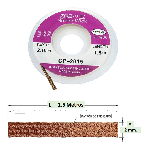 [CP-2015] Malla Desoldadora de 2mm x 1.5mt. Mecha Desoldadora  