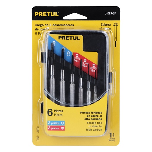 [J-DEJ-6P ] Juego con 6 Desarmadores de Joyero Mango Metálico, Pretul 21382