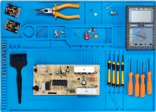 [MAT-7Azul] Base de Soldadura de Jebe Siliconado, Mesa de Trabajo con Aislamiento para Soldar de 55x38cm (Azul)