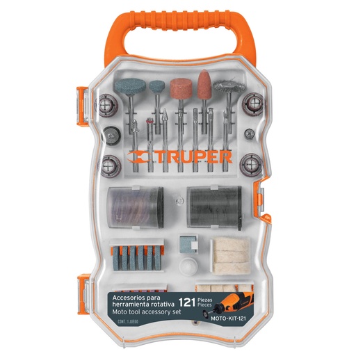 [MOTO-KIT-121] Kit con 121 Accesorios para Mini Rectificadora, TRUPER 100757