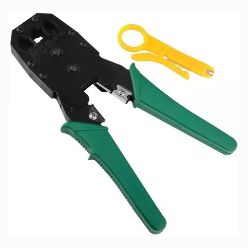 [AJ-CRJ-45] Alicate Crimpeador Metálico Verde Rj45 Rj11 Rj12 + Pela Cable, Marca AJV