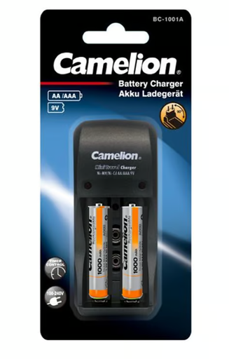 [BC-1001A] Cargador + 2 Pilas AA 2000mah Camelion