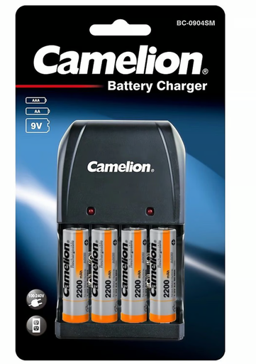 [BC-0904SM] Cargador + 4 Pilas AA 2200mah Camelion