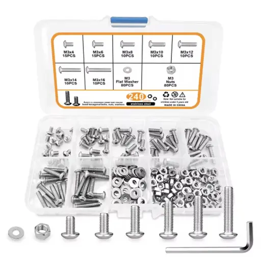 [TOR-M3-H] Kit Surtido de Tornillos Acero Allen Hexagonal Cabeza Plana M3 240 Uds