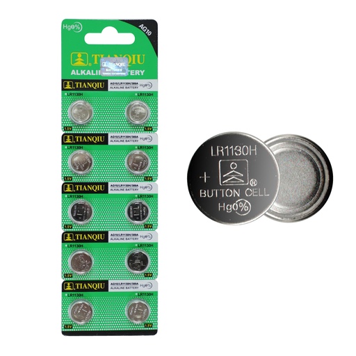 [AG10TIA-B] Pila Botón Alcalina 1.5V AG10 LR1130 x 10 Pilas TIANQIU 