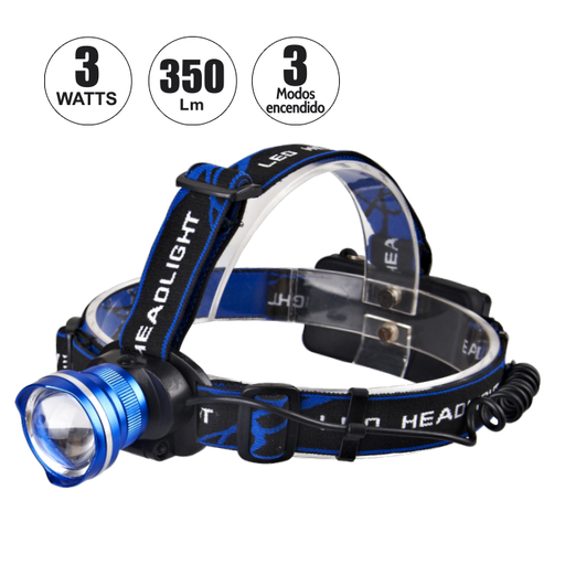 [OP-3371] Linterna Frontal Recargable 3W "Opalux" 350Lm, 3 Modos De E