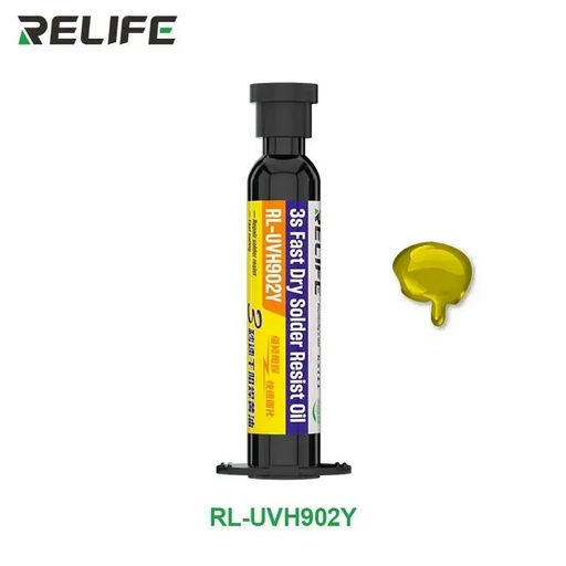 [RL-UVH902Y] Mascara de Soldadura RELIFE, 10 ml, UV, de Secado Instantáneo Amarillo