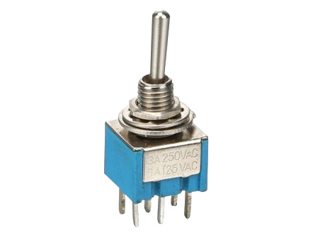 [MTS-203B] Interruptor Azul ON-OFF-ON de 6mm 6 pines, Codillo de 3 posiciones 